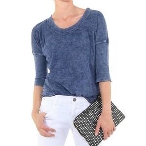 Bella Dahl Saltwater Wash Long Sleeve Pullover Top Blue Stretch Size S